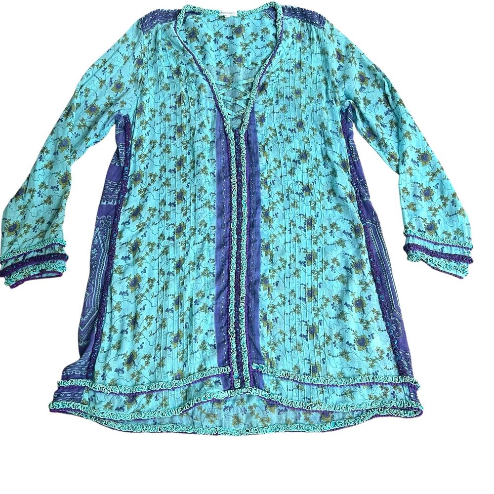 Poupette St Barth Blue Cotton Boho Tunic Dress Cover Up M Resort Retail $350
